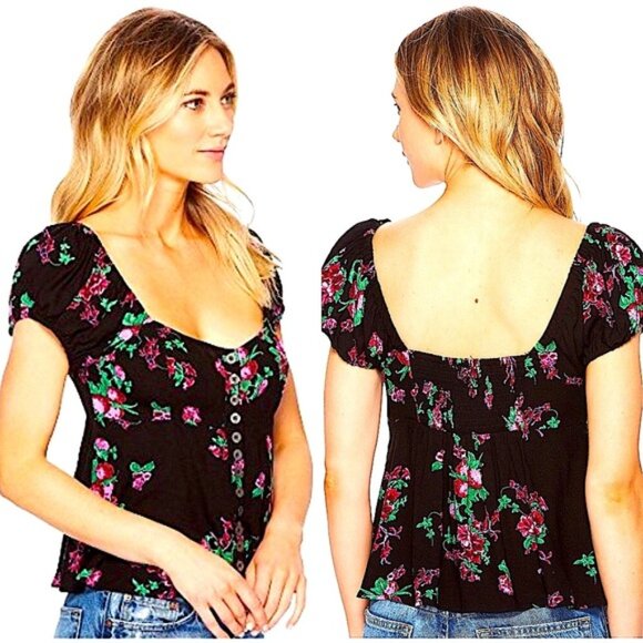 Free People Close To You floral smocked back blouse - Picture 4 of 6